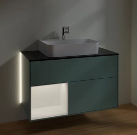 Тумба под раковину Villeroy & Boch Finion 100х50,1 см с подсветкой МДФ оливковый матовый лак/белый матовый лак/стекло черное матовое G112MTGM