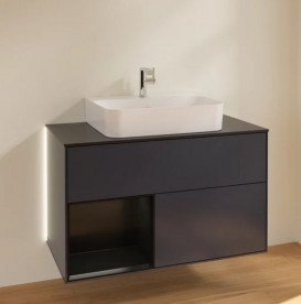 Тумба под раковину Villeroy & Boch Finion 100х50,1 см с подсветкой МДФ темно-синий матовый лак/черный матовый лак/стекло черное матовое G112PDHG