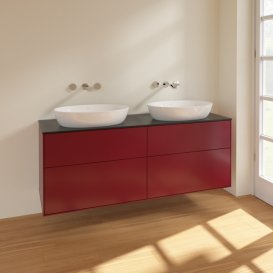 Тумба под раковину Villeroy & Boch Finion 160х50,1 см МДФ пион матовый лак/стекло черное матовое FA8200HB