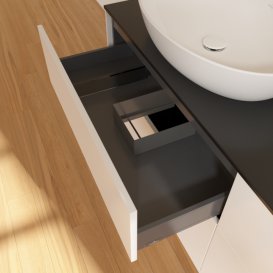 Тумба під раковину Villeroy & Boch Finion 160х50,1 см МДФ білий матовий лак/скло чорне матове FA8200MT