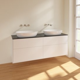 Тумба під раковину Villeroy & Boch Finion 160х50,1 см МДФ білий матовий лак/скло чорне матове FA8200MT