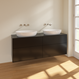 Тумба під раковину Villeroy & Boch Finion 160х50,1 см МДФ чорний матовий лак/скло чорне матове FA8200PD