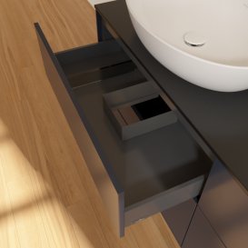 Тумба под раковину Villeroy & Boch Finion 160х50,1 см МДФ темно-синий матовый лак/стекло черное матовое FA8200HG