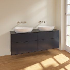 Тумба під раковину Villeroy & Boch Finion 160х50,1 см МДФ темно-синій матовий лак/скло чорне матове FA8200HG