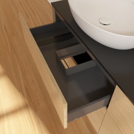 Тумба під раковину Villeroy & Boch Finion 160х50,1 см МДФ шпон дуба/скло чорне матове FA8200PC