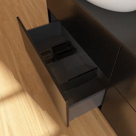 Тумба под раковину Villeroy & Boch Finion 160х50,1 см с подсветкой МДФ черный матовый лак/стекло черное матовое GA8200PD