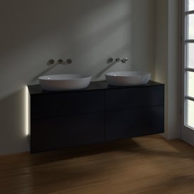 Тумба під раковину Villeroy & Boch Finion 160х50,1 см із підсвічуванням МДФ темно-синій матовий лак/скло чорне матове GA8200HG