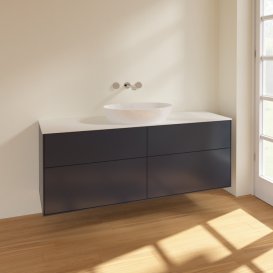 Тумба под раковину Villeroy & Boch Finion 160х50,1 см МДФ темно-синий матовый лак/стекло белое матовое FA9100HG