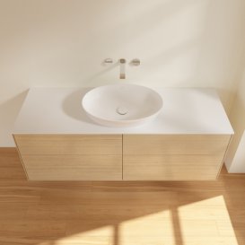 Тумба під раковину Villeroy & Boch Finion 160х50,1 см МДФ шпон дуба/скло біле матове FA9100PC