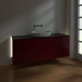 Тумба под раковину Villeroy & Boch Finion 160х50,1 см с подсветкой МДФ пион матовый лак/стекло черное матовое GA9200HB