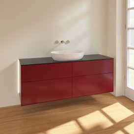 Тумба под раковину Villeroy & Boch Finion 160х50,1 см с подсветкой МДФ пион матовый лак/стекло черное матовое GA9200HB