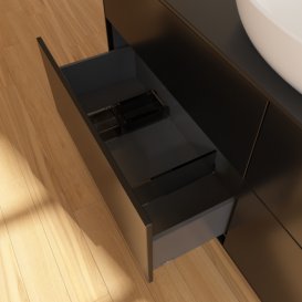 Тумба под раковину Villeroy & Boch Finion 160х50,1 см с подсветкой МДФ черный матовый лак/стекло черное матовое GA9200PD