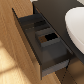 Тумба под раковину Villeroy & Boch Finion 160х50,1 см с подсветкой МДФ черный матовый лак/стекло черное матовое GA9200PD