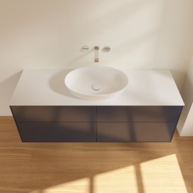 Тумба под раковину Villeroy & Boch Finion 160х50,1 см с подсветкой МДФ темно-синий матовый лак/стекло белое матовое GA9100HG