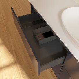 Тумба под раковину Villeroy & Boch Finion 160х50,1 см с подсветкой МДФ темно-синий матовый лак/стекло белое матовое GA9100HG