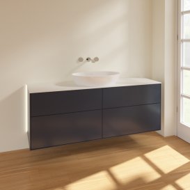 Тумба под раковину Villeroy & Boch Finion 160х50,1 см с подсветкой МДФ темно-синий матовый лак/стекло белое матовое GA9100HG