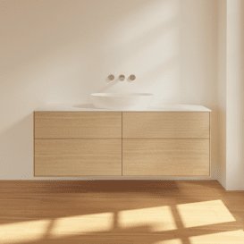 Тумба під раковину Villeroy & Boch Finion 160х50,1 см із підсвічуванням МДФ шпон дуба/скло біле матове GA9100PC