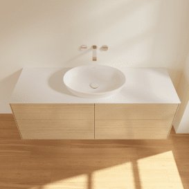 Тумба під раковину Villeroy & Boch Finion 160х50,1 см із підсвічуванням МДФ шпон дуба/скло біле матове GA9100PC