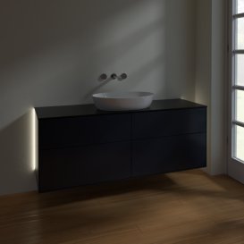 Тумба под раковину Villeroy & Boch Finion 160х50,1 см с подсветкой МДФ темно-синий матовый лак/стекло черное матовое GA9200HG