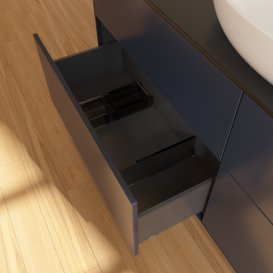 Тумба под раковину Villeroy & Boch Finion 160х50,1 см с подсветкой МДФ темно-синий матовый лак/стекло черное матовое GA9200HG