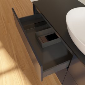 Тумба под раковину Villeroy & Boch Finion 160х50,1 см с подсветкой МДФ темно-синий матовый лак/стекло черное матовое GA9200HG