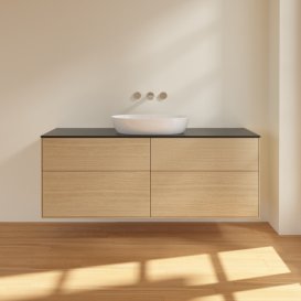 Тумба под раковину Villeroy & Boch Finion 160х50,1 см с подсветкой МДФ шпон дуба/стекло черное матовое GA9200PC