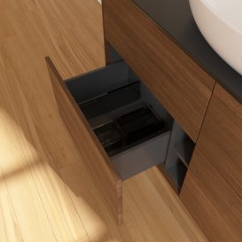 Тумба под раковину Villeroy & Boch Finion 120х50,1 см МДФ шпон грецкого ореха/стекло черное матовое FA3200GN