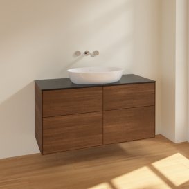 Тумба под раковину Villeroy & Boch Finion 120х50,1 см МДФ шпон грецкого ореха/стекло черное матовое FA3200GN