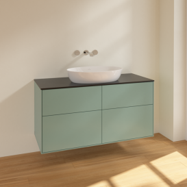 Тумба под раковину Villeroy & Boch Finion 120х50,1 см МДФ оливковый матовый лак/стекло черное матовое FA3200GM