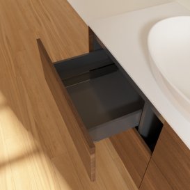 Тумба під раковину Villeroy & Boch Finion 120х50,1 см із підсвічуванням МДФ шпон волоського горіха/скло біле матове GA3100GN