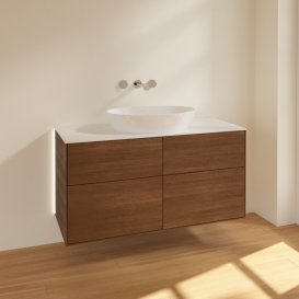 Тумба під раковину Villeroy & Boch Finion 120х50,1 см із підсвічуванням МДФ шпон волоського горіха/скло біле матове GA3100GN