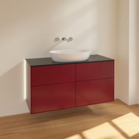 Тумба под раковину Villeroy & Boch Finion 120х50,1 см с подсветкой МДФ пион матовый лак/стекло черное матовое GA3200HB