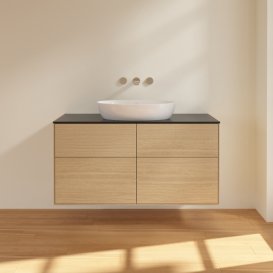 Тумба под раковину Villeroy & Boch Finion 120х50,1 см с подсветкой МДФ шпон дуба/стекло черное матовое GA3200PC