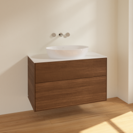 Тумба під раковину Villeroy & Boch Finion 100х50,1 см МДФ шпон волоського горіха/скло біле матове FA0100GN