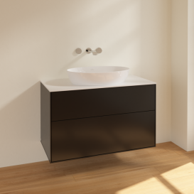 Тумба під раковину Villeroy & Boch Finion 100х50,1 см МДФ чорний матовий лак/скло біле матове FA0100PD