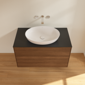 Тумба під раковину Villeroy & Boch Finion 100х50,1 см МДФ шпон волоського горіха/скло чорне матове FA0200GN