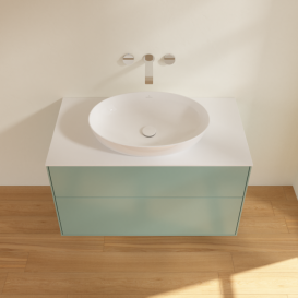 Тумба під раковину Villeroy & Boch Finion 100х50,1 см МДФ оливковий матовий лак/скло біле матове FA0100GM