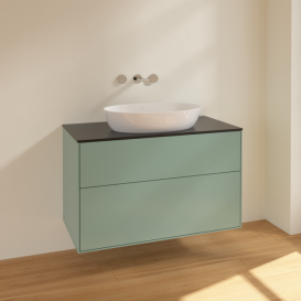 Тумба під раковину Villeroy & Boch Finion 100х50,1 см МДФ оливковий матовий лак/скло чорне матове FA0200GM