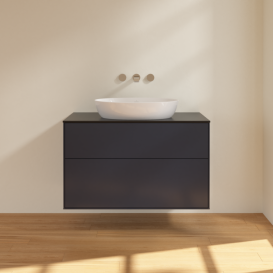 Тумба під раковину Villeroy & Boch Finion 100х50,1 см МДФ темно-синій матовий лак/скло чорне матове FA0200HG