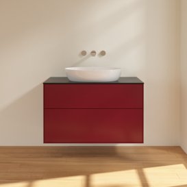 Тумба под раковину Villeroy & Boch Finion 100х50,1 см с подсветкой МДФ пион матовый лак/стекло черное матовое GA0200HB