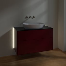 Тумба под раковину Villeroy & Boch Finion 100х50,1 см с подсветкой МДФ пион матовый лак/стекло черное матовое GA0200HB