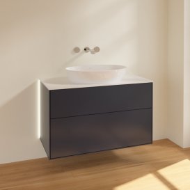 Тумба під раковину Villeroy & Boch Finion 100х50,1 см із підсвічуванням МДФ темно-синій матовий лак/скло біле матове GA0100HG