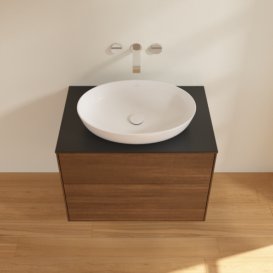 Тумба під раковину Villeroy & Boch Finion 80х50,1 см МДФ шпон волоського горіха/скло чорне матове F99200GN