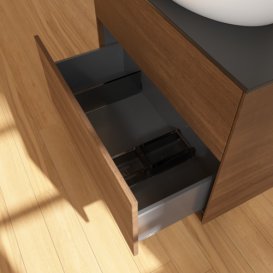 Тумба під раковину Villeroy & Boch Finion 80х50,1 см МДФ шпон волоського горіха/скло чорне матове F99200GN