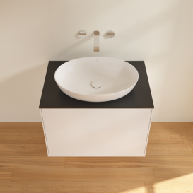 Тумба під раковину Villeroy & Boch Finion 80х50,1 см МДФ білий матовий лак/скло чорне матове F99200MT