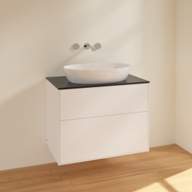 Тумба под раковину Villeroy & Boch Finion 80х50,1 см МДФ белый матовый лак/стекло черное матовое F99200MT