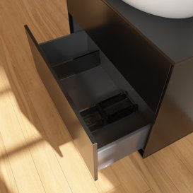 Тумба під раковину Villeroy & Boch Finion 80х50,1 см МДФ чорний матовий лак/скло чорне матове F99200PD