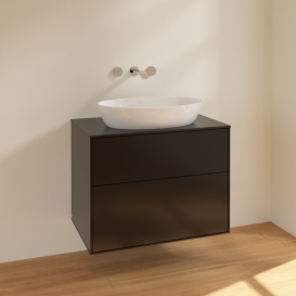 Тумба под раковину Villeroy & Boch Finion 80х50,1 см МДФ черный матовый лак/стекло черное матовое F99200PD
