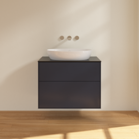 Тумба под раковину Villeroy & Boch Finion 80х50,1 см МДФ темно-синий матовый лак/стекло черное матовое F99200HG