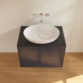 Тумба под раковину Villeroy & Boch Finion 80х50,1 см МДФ темно-синий матовый лак/стекло черное матовое F99200HG